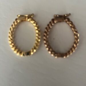 Gold tone Cuban link style hoop earrings